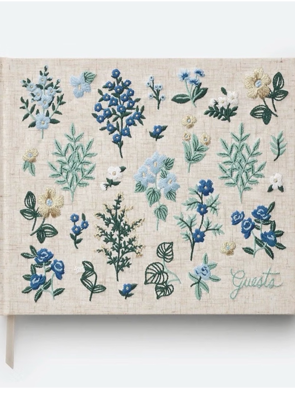 Embroidered Floral Guest Book Cover in Blue and Green